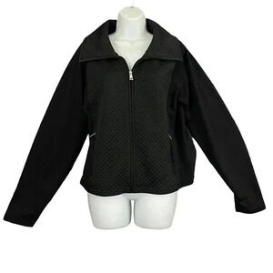 Lauren‎ Ralph Lauren Womens Quilted Black Zip Up Blazer Top LARGE Collared